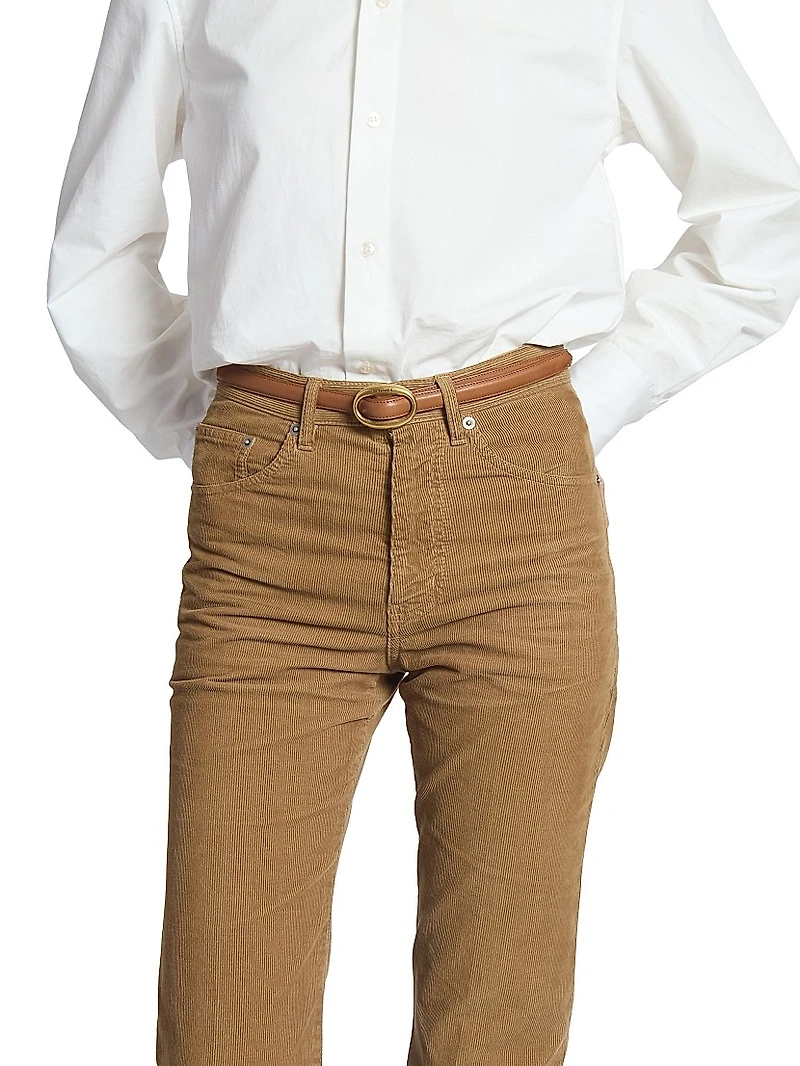 Oval Buckle Thin Belt Leather
