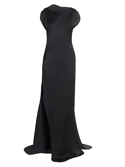 Satin Corded Cap-Sleeve Gown