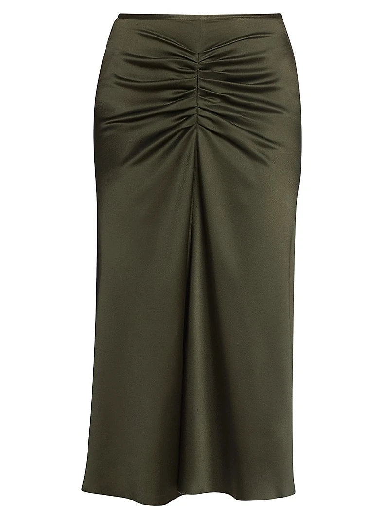 Ruched Satin Midi-Skirt