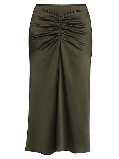 Ruched Satin Midi-Skirt