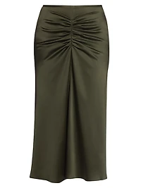 Ruched Satin Midi-Skirt