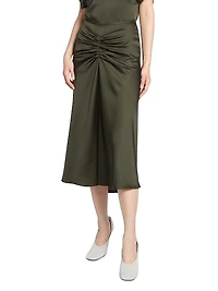 Ruched Satin Midi-Skirt