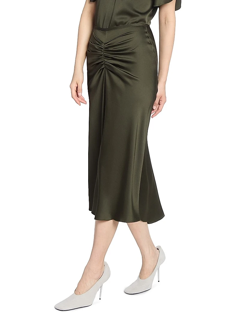 Ruched Satin Midi-Skirt