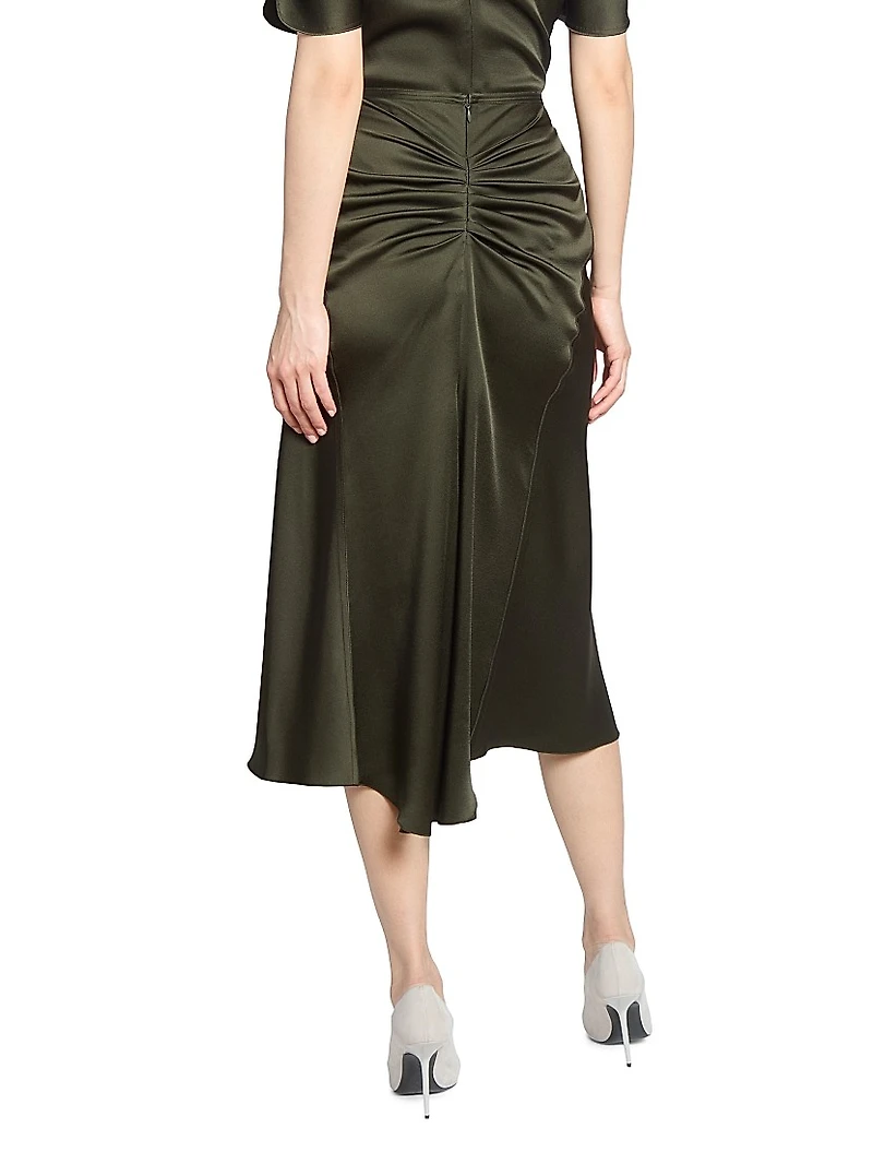 Ruched Satin Midi-Skirt