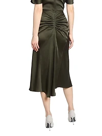 Ruched Satin Midi-Skirt