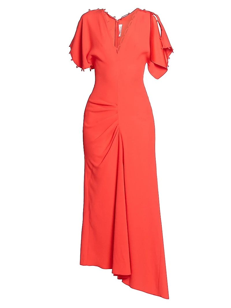 Asymmetric Draped Crepe Maxi Dress