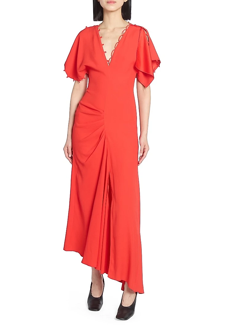Asymmetric Draped Crepe Maxi Dress