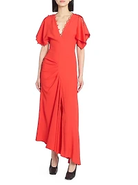 Asymmetric Draped Crepe Maxi Dress