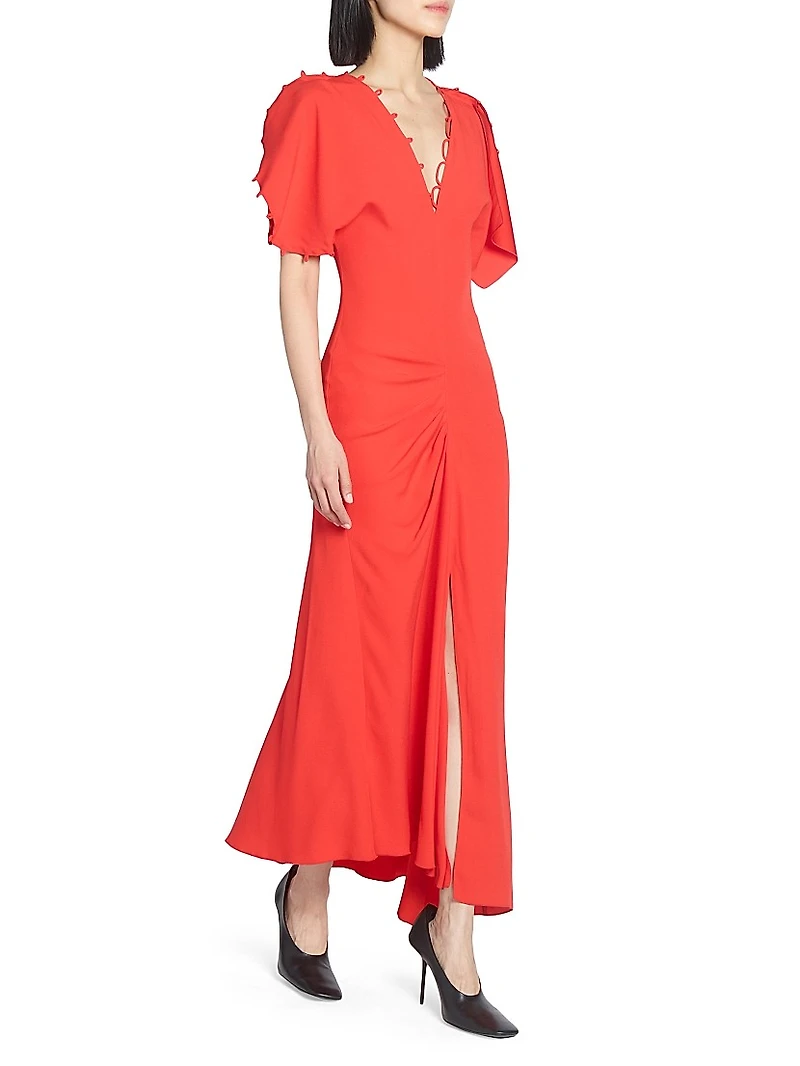 Asymmetric Draped Crepe Maxi Dress