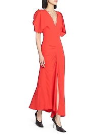 Asymmetric Draped Crepe Maxi Dress