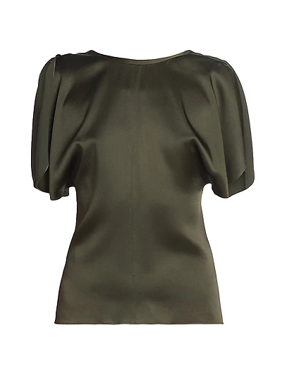 Satin Draped-Sleeve Top