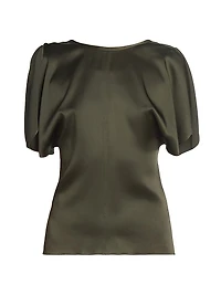 Satin Draped-Sleeve Top