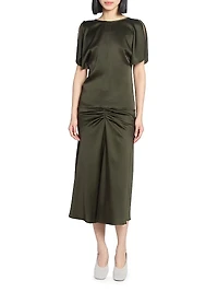 Satin Draped-Sleeve Top