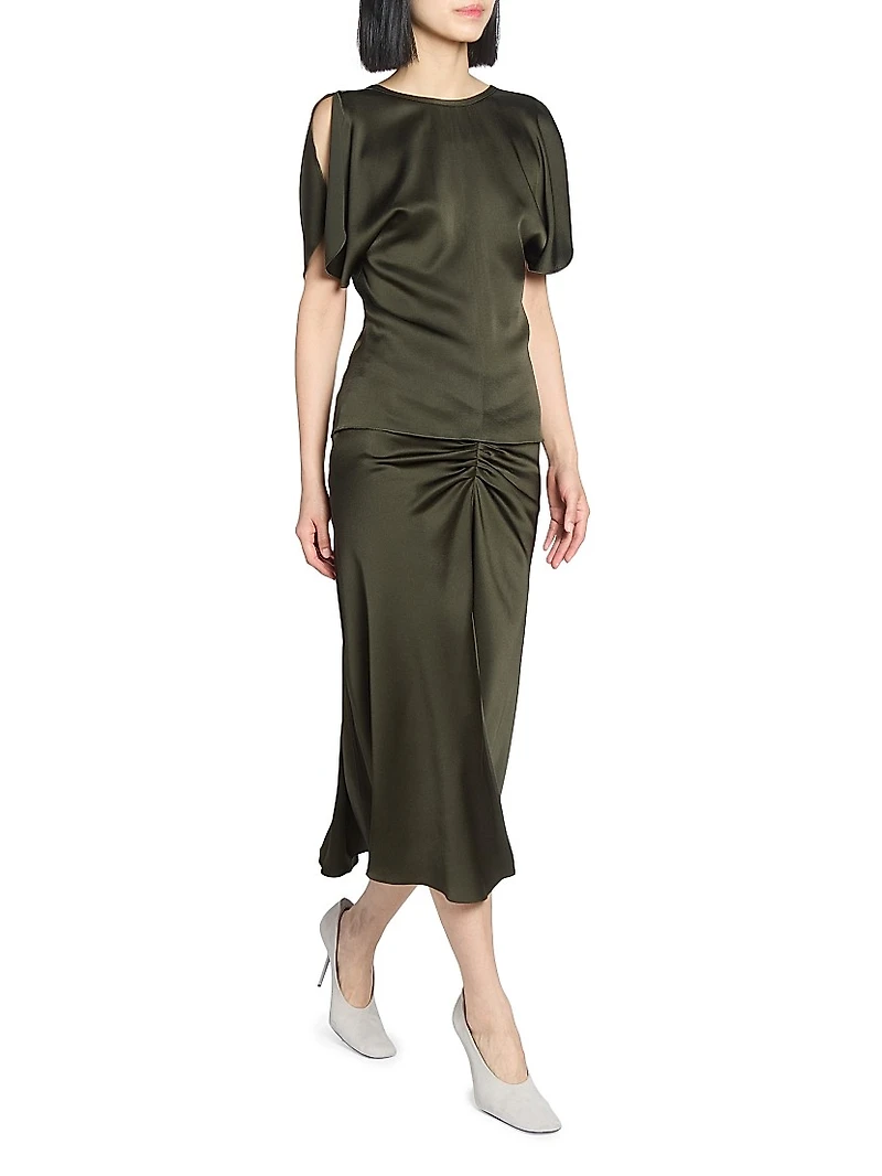 Satin Draped-Sleeve Top