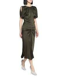Satin Draped-Sleeve Top