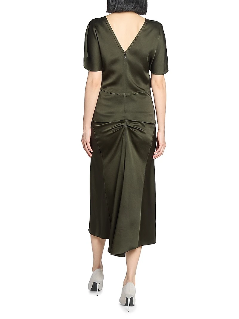 Satin Draped-Sleeve Top