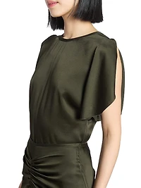Satin Draped-Sleeve Top