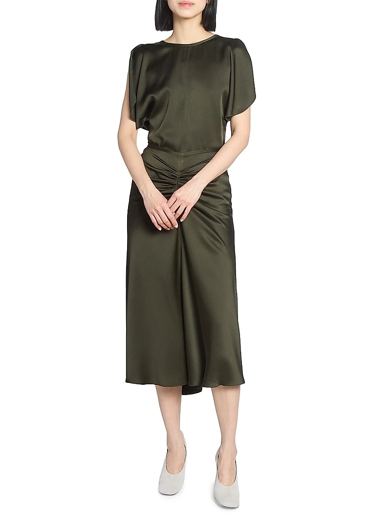 Satin Draped-Sleeve Top