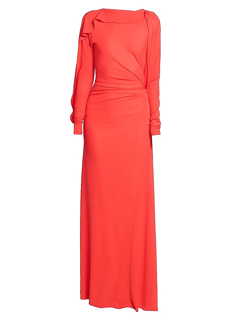 Draped Jersey Long-Sleeve Gown