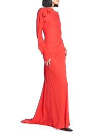 Draped Jersey Long-Sleeve Gown