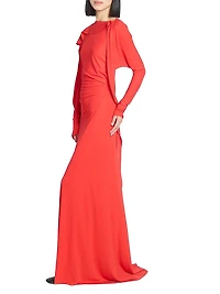 Draped Jersey Long-Sleeve Gown