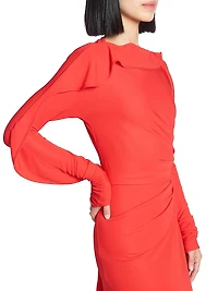 Draped Jersey Long-Sleeve Gown