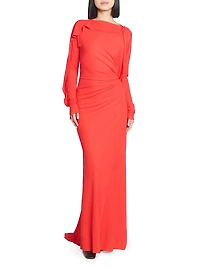 Draped Jersey Long-Sleeve Gown