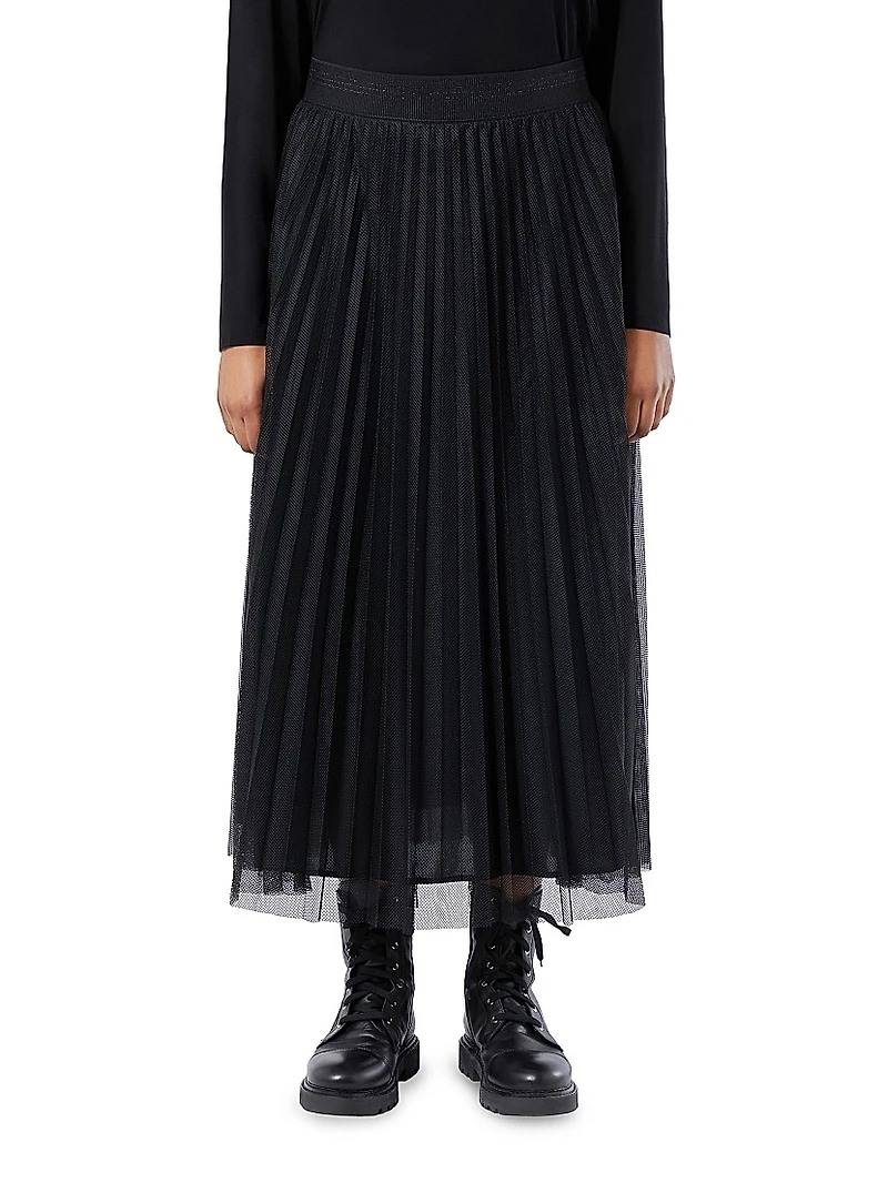 Long Pleated Mesh Skirt