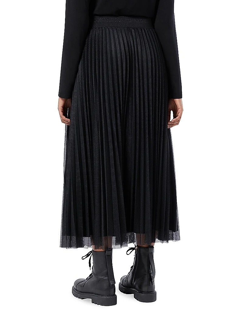Long Pleated Mesh Skirt