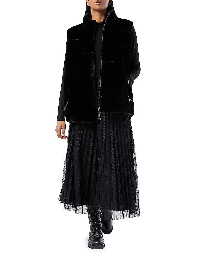 Long Pleated Mesh Skirt