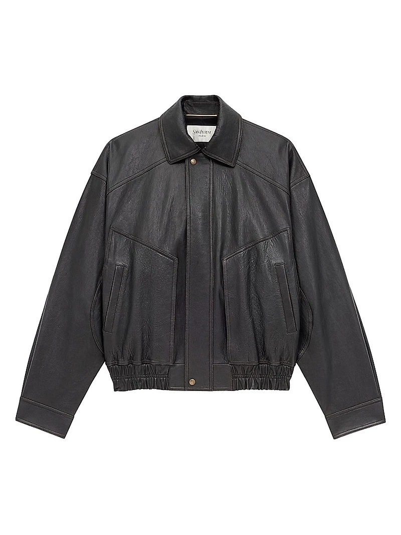 Bomber Jacket Grained Lambskin Leather