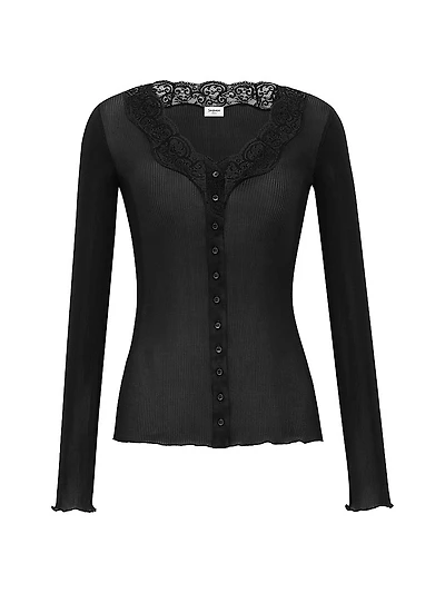 Laced Cardigan Ribbed Silk