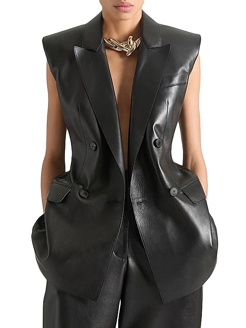 Sleeveless Jacket in Leather