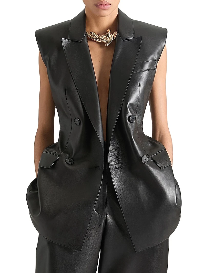 Sleeveless Jacket in Leather