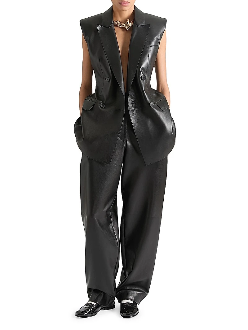 Sleeveless Jacket in Leather