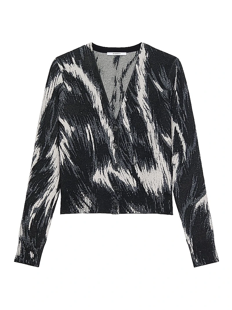 Cropped Knitted Cardigan with Animal Jacquard