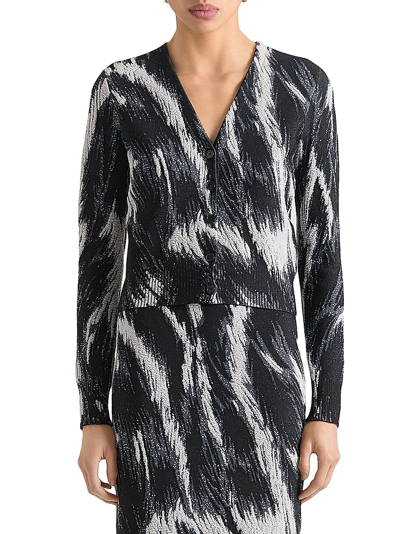 Cropped Knitted Cardigan with Animal Jacquard