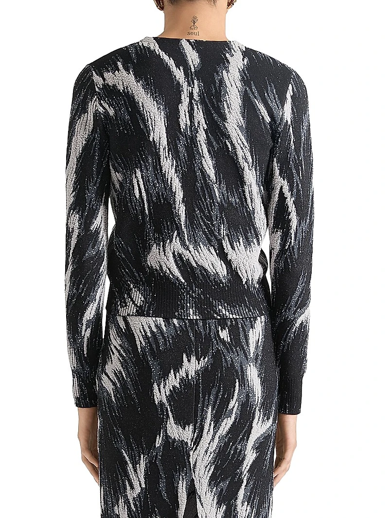 Cropped Knitted Cardigan with Animal Jacquard