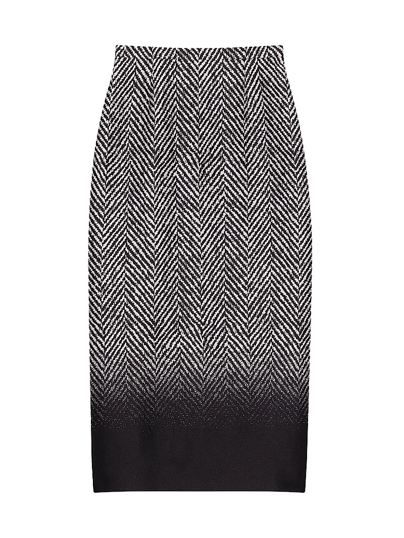 Skirt Wool Herringbone with Gradient Hem