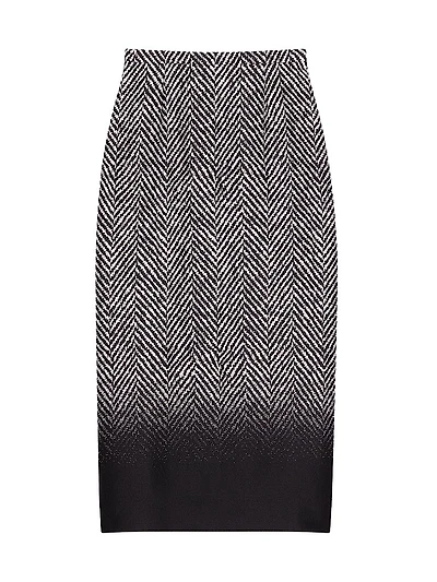 Skirt Wool Herringbone with Gradient Hem