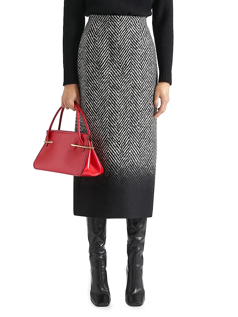 Skirt Wool Herringbone with Gradient Hem