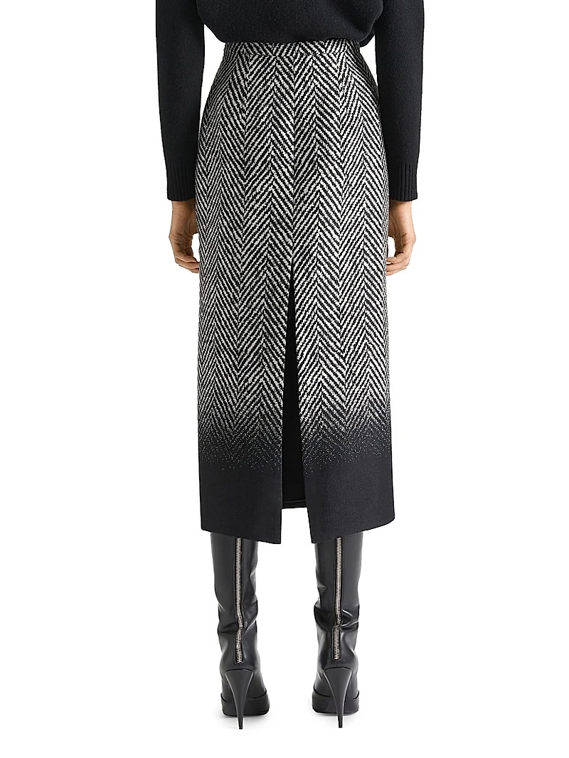 Skirt Wool Herringbone with Gradient Hem