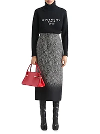 Skirt Wool Herringbone with Gradient Hem