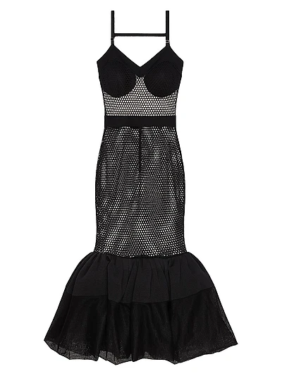 Dress in Mesh with Ruffles