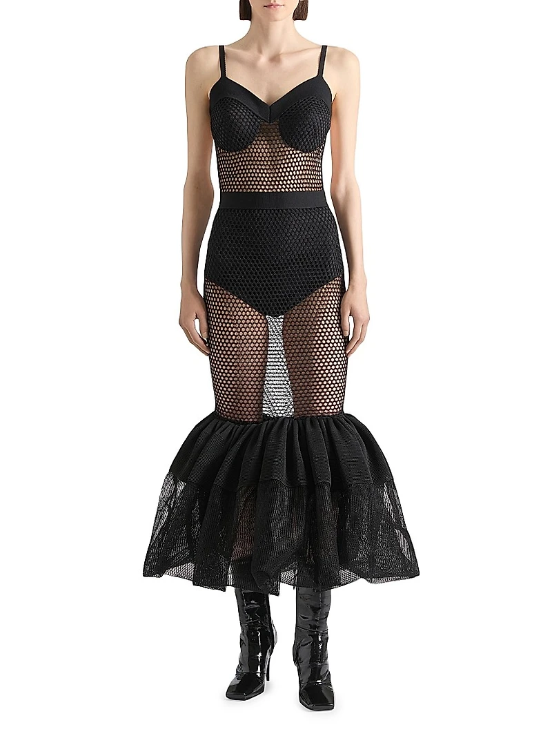 Dress in Mesh with Ruffles