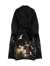 Coat in Satin with Floral Embroideries