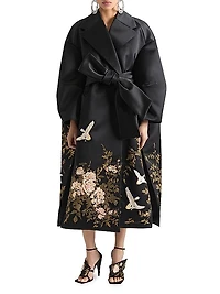 Coat in Satin with Floral Embroideries