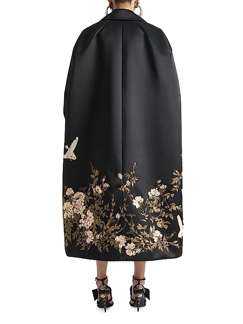 Coat in Satin with Floral Embroideries