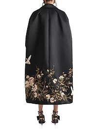Coat in Satin with Floral Embroideries