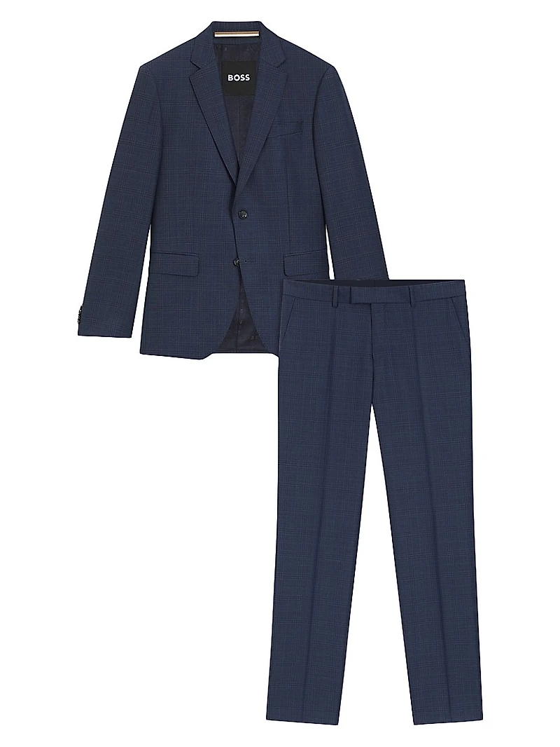 Slim-Fit Three-Piece Suit Checked Wool